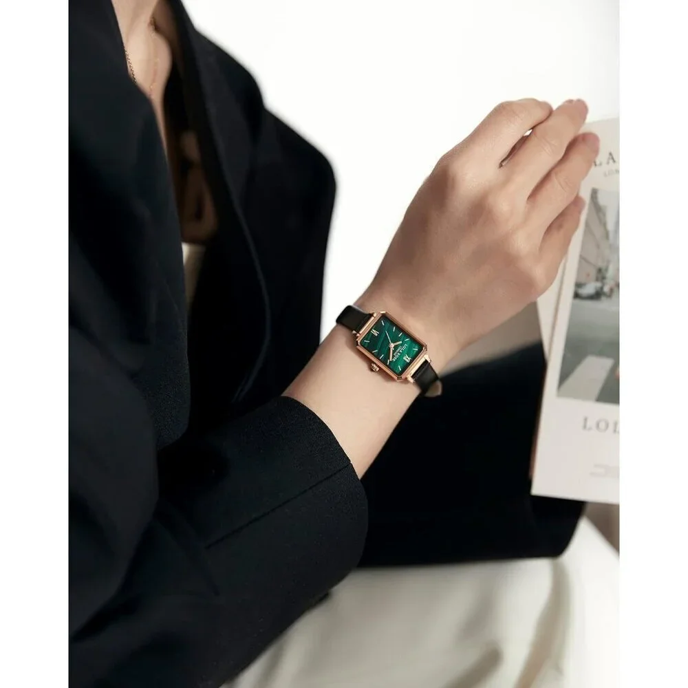 Women's Green Malachite Dial Elegant Tang Buckle Imported Wrist Watch